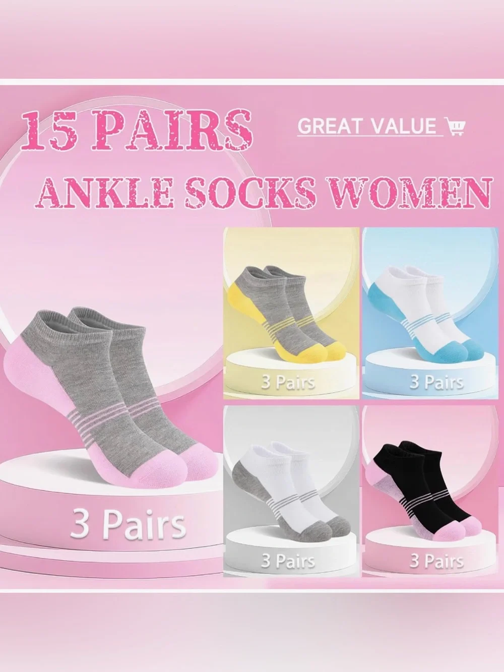 15 Pairs Womens Ankle Socks Thin Low Cut Casual Socks